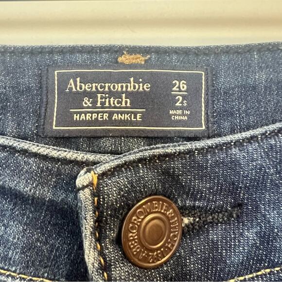 Abercrombie Harper Ankle Jeans sz 26 *short* Dark Wash Blue Skinny Denim Raw Hem - Picture 8 of 10